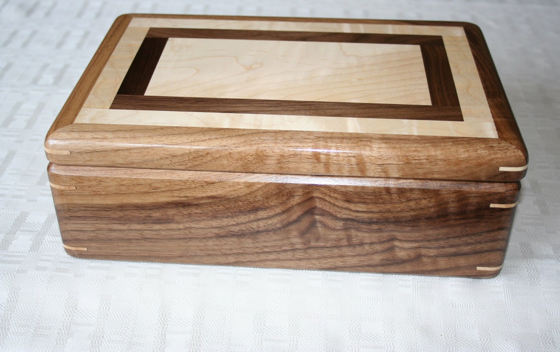 Wood Jewelry Box American Walnut and Figured Maple Wooden Etsy