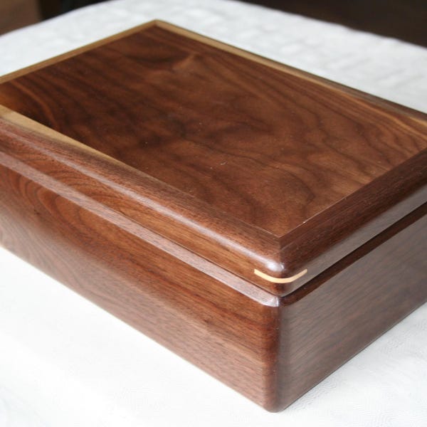 Handcrafted Solid Wood Jewelry Box, Walnut Wood Jewelry Box, Velvet Lined Keepsake Organizer. 117W