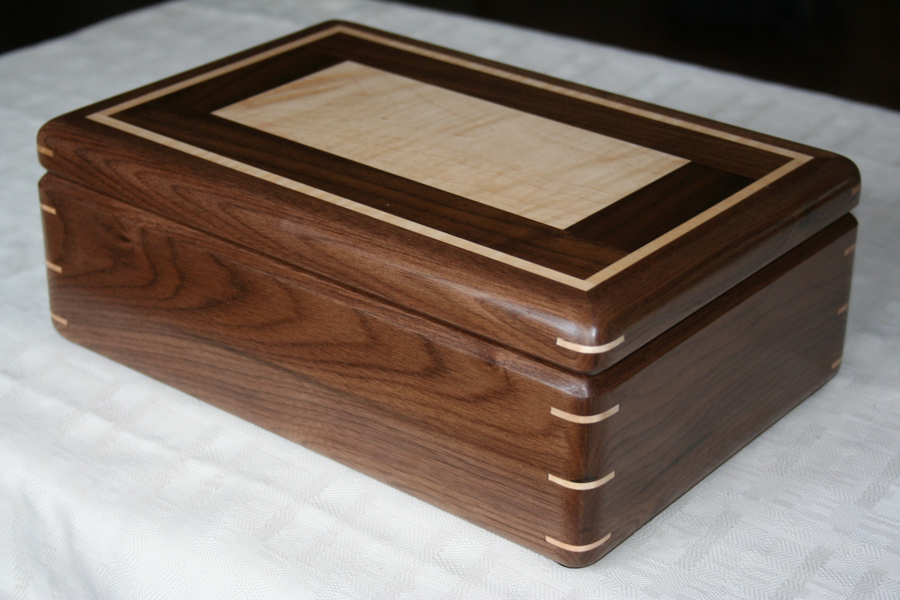 American Walnut and Figured Maple Wood Jewelry Box, Wood Jewelry