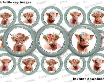 Cow images - Cow BCI - Grass puppy images - Grass puppy BCI - 25mm cabochons - 1 inch circles - Bottle cap images - Digital art - Download