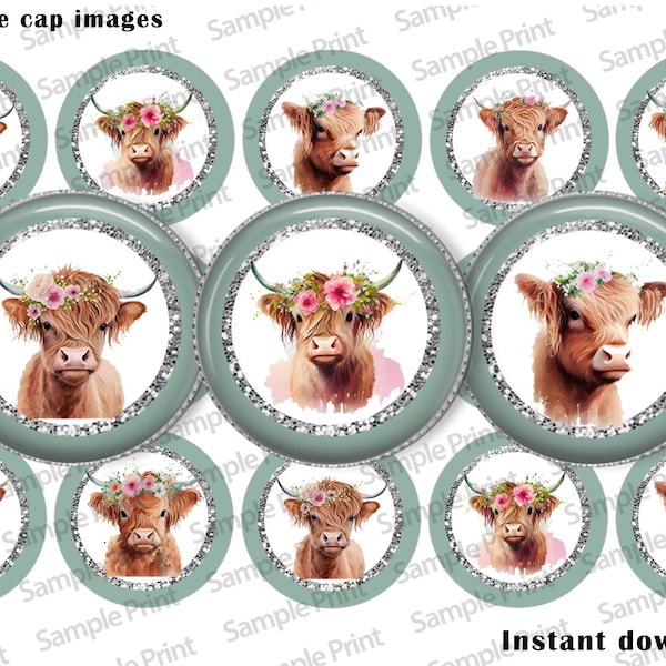 Cow images - Cow BCI - Grass puppy images - Grass puppy BCI - 25mm cabochons - 1 inch circles - Bottle cap images - Digital art - Download