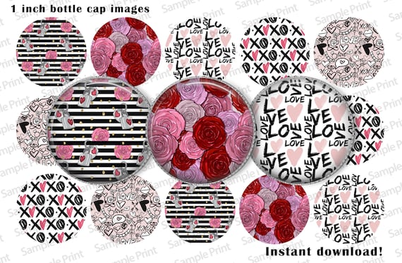 Valentine BCI - Valentine images - Background images - Editable BCI - Editable images - Bottle cap images - Hearts images - Flower images
