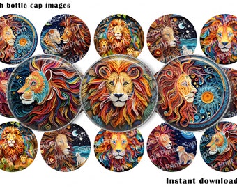 Lion images - Lion quilling - Paper quilling - Lion BCI - Leo images - Leo BCI - Bottle cap images - 25mm cabochons - 1 inch circles - Craft
