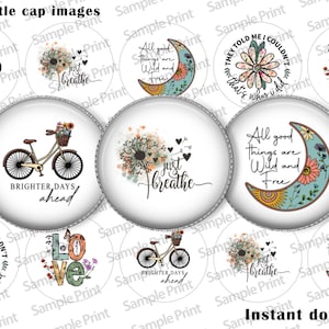 Positive Botschaft BCI - Ermutigende Worte - Manifestierende Positivität - Kronkorkenbilder - 25 mm Cabochons - Einfach atmen - Hellere Tage voraus
