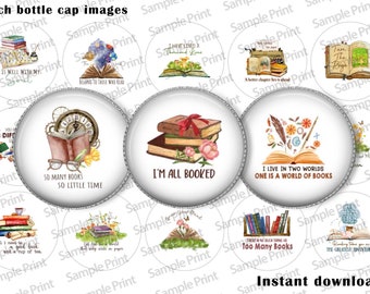 Book images - Book BCI - Reading images - Reading BCI - 25mm cabochons - 1 inch circles - Bottle cap images - So many books - So little time