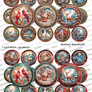 Christmas ornament - Christmas BCI - Christmas images - 1 inch circles - 25mm cabochons - Bottle cap image - Digital image sheet - Printable