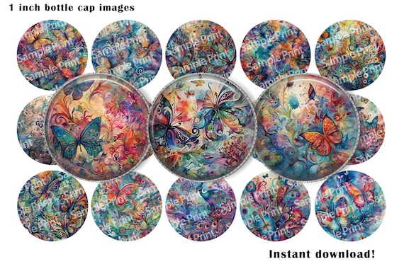 Butterfly images - Butterfly BCI - Colorful image sheet - Digital image sheet - 25mm cabochons - 1 inch circle - Bottle cap images - Vibrant