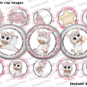 Unicorn images - Unicorn BCI - Pink unicorn - Bottle cap images - 1 inch circles - 25mm cabochons - Digital image sheet - Printable download