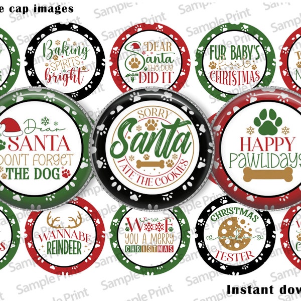 Dog Christmas BCI - Dog images - Christmas images - Dog BCI - Dear Santa - 25mm cabochons - 1 inch circles - Happy Pawlidays - Fur baby