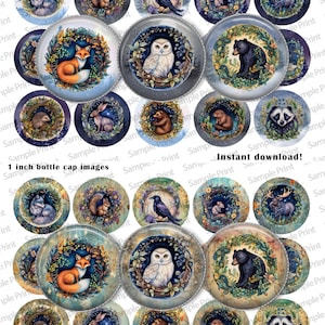 BCI d'animal des bois - Images de la forêt - Images d'animaux - BCI d'animaux - Image numérique - Images de bouchons de bouteille - Cabochon de 25 mm - Cercle de 1 pouce