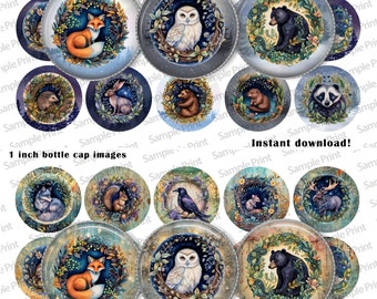 Woodland animal BCI - Woodland images - Animal images - Animal BCI - Digital image sheet - Bottle cap images - 25mm cabochon - 1 inch circle