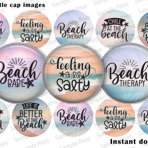 Beach images - Beach BCI - Bottle cap images - Feeling salty - Beach therapy - Beach babe - 1 inch circles - Cabochon sheet - Image sheet