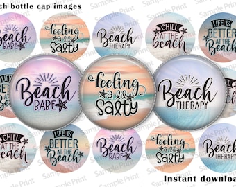 Beach images - Beach BCI - Bottle cap images - Feeling salty - Beach therapy - Beach babe - 1 inch circles - Cabochon sheet - Image sheet
