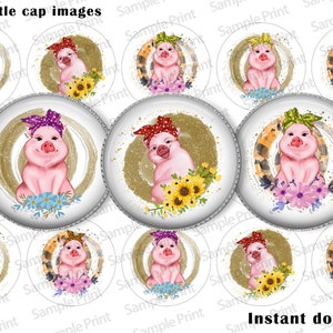 Pig BCI - Shabby pig BCI - Bottle cap images - Sunflower images - Farm animal BCI - On the farm - Polka dot images - Gold images - Bandana