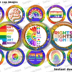 Feuille BCI Pride - Images Pride - Cabochons de 25 mm - Cercles de 1 pouce - Image numérique - Images de bouchons de bouteille - Sons gay im in - L'amour est l'amour