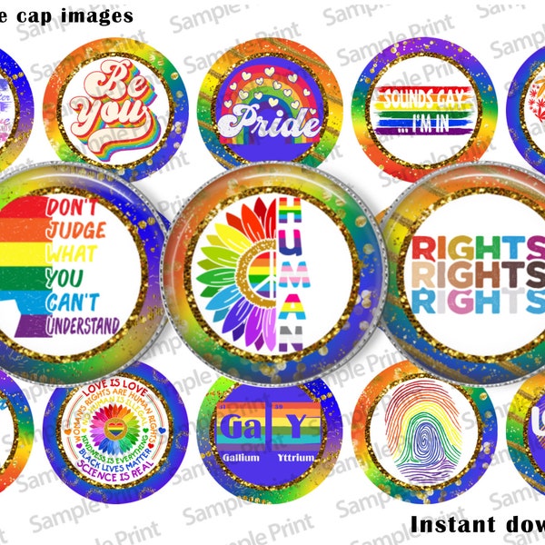 Pride BCI sheet - Pride images - 25mm cabochons - 1 inch circles - Digital image sheet - Bottle cap images - Sounds gay im in - Love is love