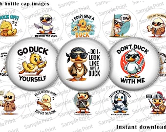 Duck off images - Duck off BCI - Duck images - Duck BCI - Bottle cap images - 25mm cabochons - 1 inch circles - Digital collage sheet