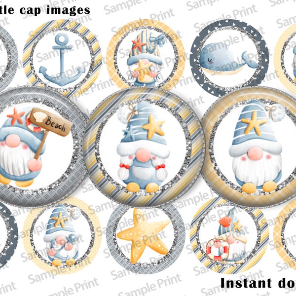 Nautical images - Gnome images - Nautical gnome - Gnome BCI - Nautical BCI - 25mm cabochons - 1 inch circles - Digital image sheet - Prints