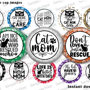 Imagens de mães de gatos - Mãe de gatos BCI - Imagens de tampinhas de garrafa - Cabochões de 25 mm - Círculos de 1 polegada - Eu amo gatos - Imagens de resgate - Gatos resgatados - Para imprimir
