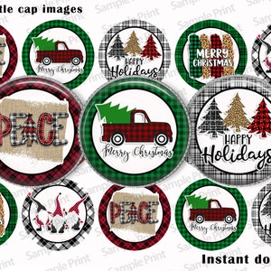 Plaid Christmas BCI - Christmas truck BCI - Bottle cap images - Christmas images - 1 inch circles - Circle image sheet - Christmas craft BCI