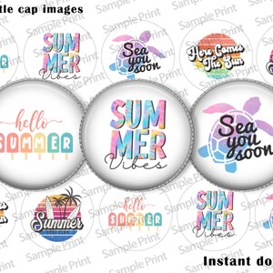 Imágenes de verano - BCI de verano - Hasta pronto - Vibras de verano - Aquí viene el sol - Cabujón de 25 mm - Círculos de 1 pulgada - Hoja de imagen digital - Manualidades
