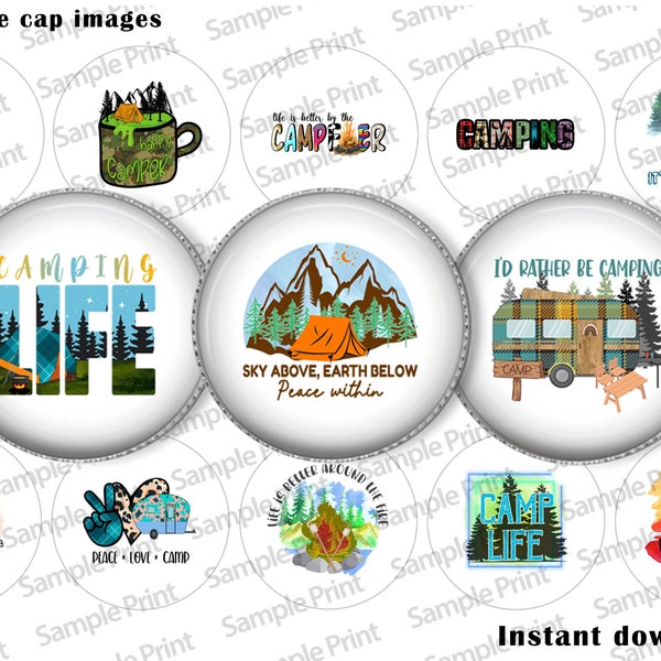 Camp images - Camping BCI - Camp BCI - Camping images - 25mm cabochons - 1 inch circles - Bottle cap images - Digital designs - Digital art