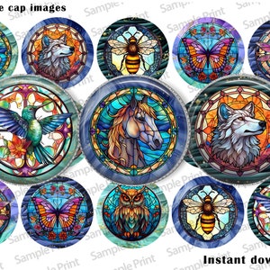 Stained glass BCI - Animal images - Bottle cap images - 25mm cabochons - 1 inch circles - Digital image sheet - Instant download - Honey bee