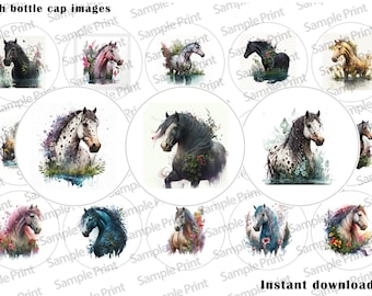 Horse images - Horse BCI - Equestrian images - Equestrian BCI - Bottle cap images - 25mm cabochons - 1 inch circles - Digital image sheets
