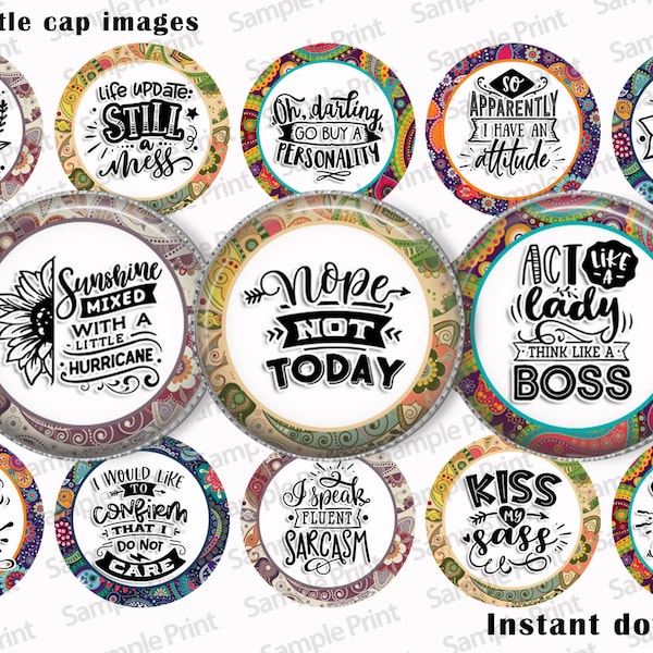 Sassy BCI - Sassy images - Bottle cap images - 4x6 image sheet - Craft supplies - Paper crafts - Printable download - Print at home