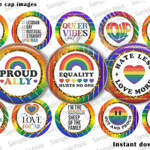 Pride BCI - Pride-bilder - Kapsylbilder - 2,5 cm cirklar - 25 mm cabochoner - Collageark - Hbtqia-bilder - Hata mindre - Älska mer