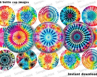 Retro tie dye - Tie dye images - Tie dye BCI - Bottle cap images - 25mm cabochons - 1 inch circle - Digital image sheet - Printable download