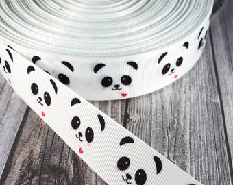 1" Panda ribbon - Panda heart - Heart ribbon - Grosgrain ribbon - Animal ribbon - Panda theme - Panda bow DIY - Key fob ribbon - Pretty