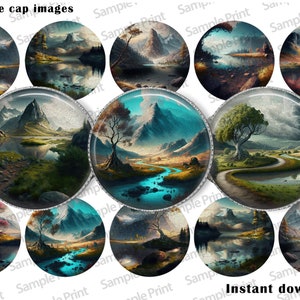 Mountain images - Mountain BCI - Scenery images - Mountain scene - Bottle cap images - 25mm cabochons - 1 inch circles - Digital image sheet