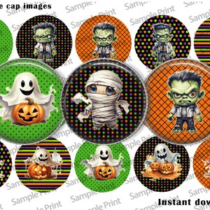 Goules d'Halloween - Images d'Halloween - Halloween BCI - Images de bouchons de bouteille - Cabochons de 25 mm - Cercles de 1 pouce - Images de fantômes - Frankenstein