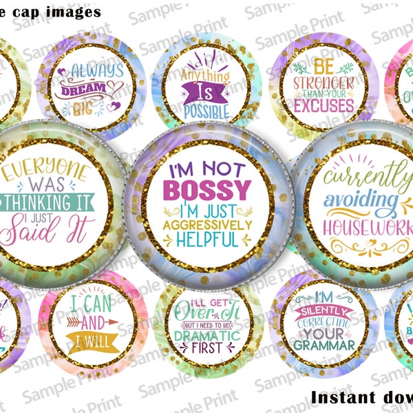 Sassy BCI - Images impertinentes - Images drôles - BCI drôle - Fille autoritaire - Overthinking - Images de bouchon de bouteille - Cabochons de 25 mm - Cercles de 1 pouce