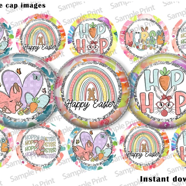 Easter BCI - Easter images - Bunny images - Bottle cap images - 1 inch circles - 25mm cabochons - Hoppy Easter - Nurse images - Nurse Easter