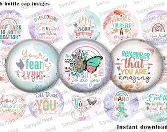 Mental health BCI - Mental health images - Bottle cap images - Jpeg image sheet - 25mm cabochons - 1 inch circles - Digital images - Anxiety