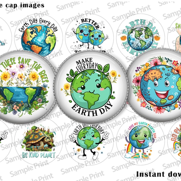 Earth images - Earth BCI - Earth day BCI - Earth day images - 25mm cabochons - 1 inch circles - Bottle cap images - DIY magnets - DIgital