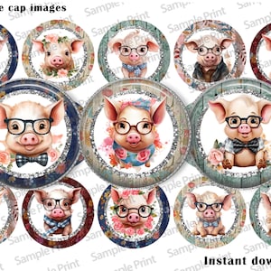 Schweinebilder - Schwein BCI - Kronkorken Bilder - 1-Zoll-Kreise - 25 mm Cabochons - Sofortiger Download - Tiere vom Bauernhof - Bauernhaus-Chic - Baby-Schweinchen