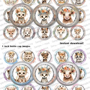 Animal BCI - Animal images - Boho animals - Boho images - Bottle cap images - Floral images - 25mm cabochons - 1 inch circles - Digital BCI