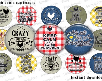 Imágenes de tapas de botella de 1 pulgada - Imágenes digitales de 1 pulgada - Imágenes de tapas de botella de pollo - Imágenes de pollo - Hoja de imágenes de 4x6 - 15 imágenes - Manualidades de 1 pulgada