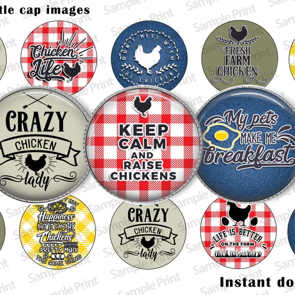 1 inch bottle cap images - 1 inch digital images - Chicken bottle cap images - Chicken images - 4x6 image sheet - 15 images - 1" Crafts