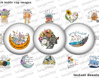 Encouraging images - Encouraging BCI - Positive words BCI - Positive images - Bottle cap images - 1 inch circles - 25mm cabochons - Kindness