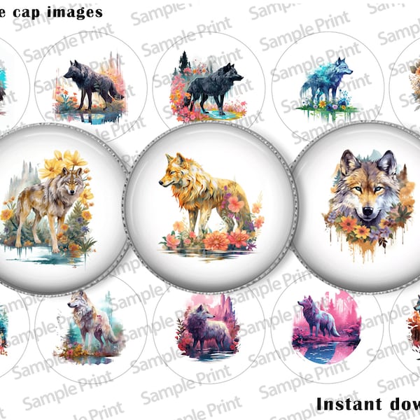 Wolf Motive - Wolf BCI Bogen - Flaschenverschluss Motive - 25mm Cabochons - 1 Zoll Kreise - DIY Magnete - Tier Motive - Großer böser Wolf - Printable