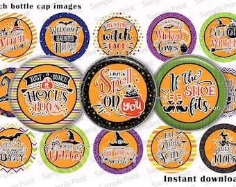 Halloween BCI - Circle images - 1" bottle cap images - 4x6 printable sheet - Downloadable sheet - Witch images - Halloween images - Drinking