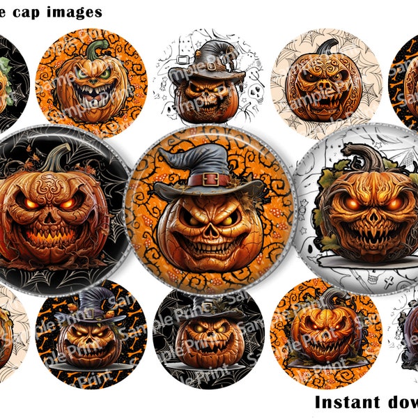 Halloween BCI - Halloween images - Jack-o-lantern - Carved pumpkin - Bottle cap images - 25mm cabochons - 1 inch circles - Halloween crafts