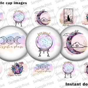 Imágenes celestiales - Imágenes de tapas de botellas - Círculos de 1 pulgada - Cabujones de 25 mm - Espíritu libre - Imágenes espirituales - Niño lunar - Imágenes de fases lunares