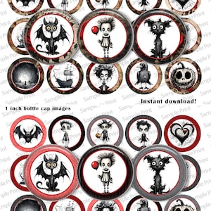 Gothic images - Gothic BCI - Halloween images - Halloween BCI - Raven images - Bottle cap images - 25mm cabochons - 1 inch circles - Instant