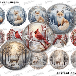 Images de Noël - BCI Noël - Images de cardinal - Images de cerf - Images de renard - BCI cardinal - BCI cerf - Téléchargement immédiat - Cabochons de 25 mm
