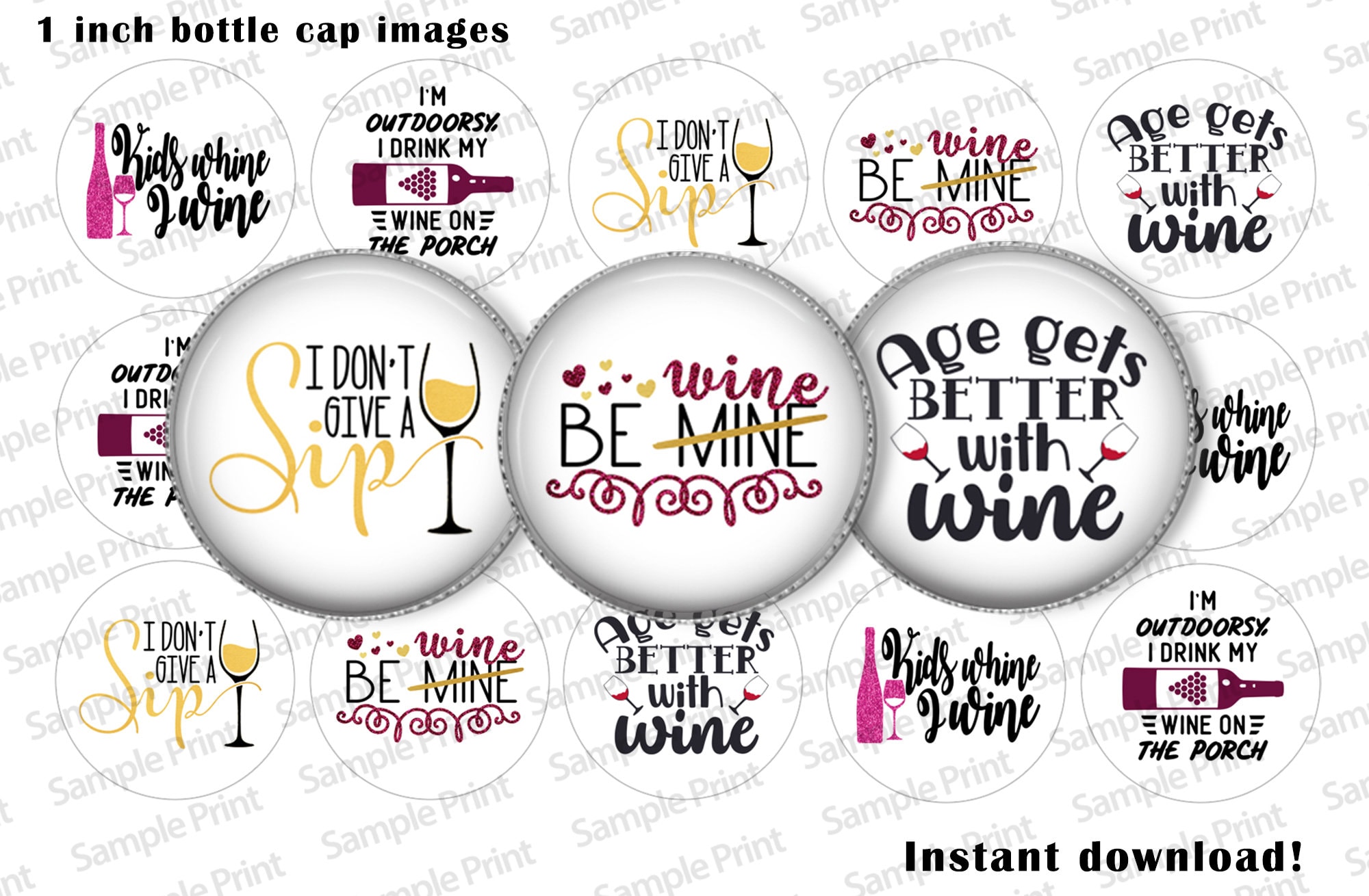 Wine Images Bottle Cap Images 1 Inch Images 4x6 Sheet Etsy